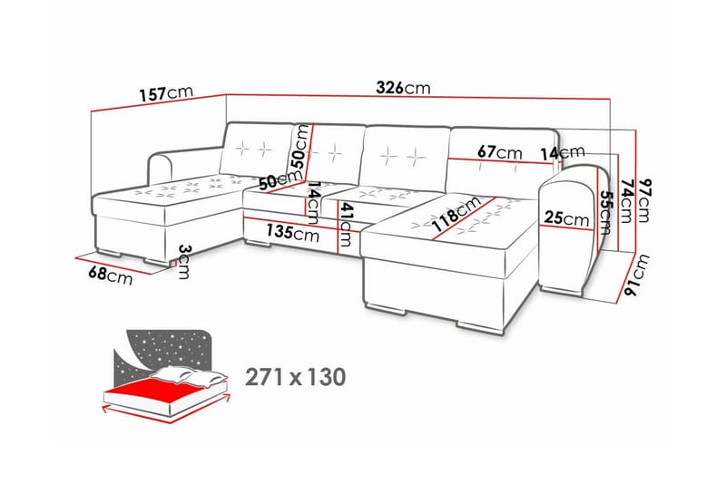 Listowel 4-sits U-formad Hörnbäddsoffa med Förvaring i Sammet - Blå - Möbler - Soffa - Bäddsoffa