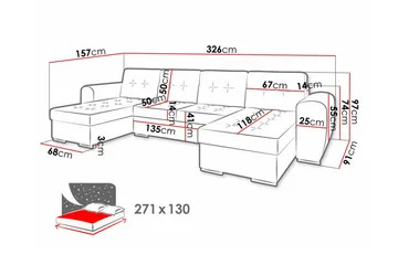 Listowel 4-sits U-formad Hörnbäddsoffa med Förvaring i Sammet - Grå - Möbler - Soffa - Bäddsoffa