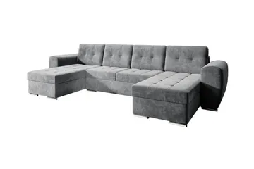Listowel 4-sits U-formad Hörnbäddsoffa med Förvaring i Sammet - Grå - Möbler - Soffa - Bäddsoffa