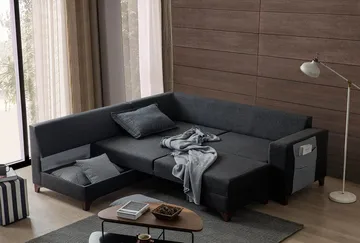 Loftia Hörnsoffa-bäddsoffa 230x90x150 cm - Antracit - Möbler - Soffa - Bäddsoffa