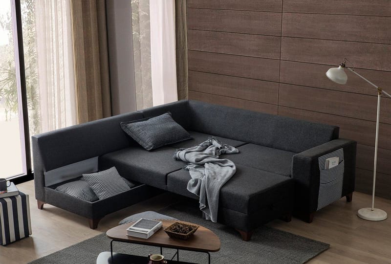 Loftia Hörnsoffa-bäddsoffa 230x90x150 cm - Antracit - Möbler - Soffa - Bäddsoffa