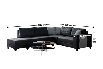 Loftia Hörnsoffa-bäddsoffa 230x90x150 cm - Antracit - Möbler - Soffa - Bäddsoffa