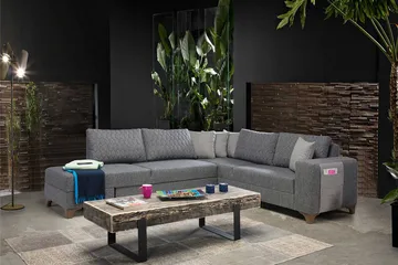 Loftia Hörnsoffa-bäddsoffa 230x90x150 cm - Grå - Möbler - Soffa - Bäddsoffa