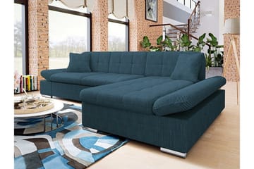 Lomux 3-sits Höger Bäddsoffa 129x240 cm med Förvaring i Manchestertyg - Blå - Möbler - Soffa - Bäddsoffa