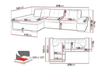 Lomux 3-sits Höger Bäddsoffa med Förvaring i Tyg - Terrakotta - Möbler - Soffa - Bäddsoffa