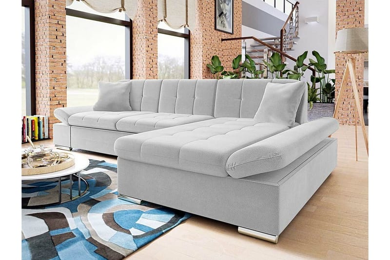 Lomux 3-sits Höger Hörnbäddsoffa 129x240 cm med Förvaring i Tyg - Grå - Möbler - Soffa - Bäddsoffa