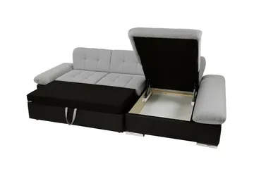 Lomux 3-sits Höger Hörnbäddsoffa 129x240 cm med Förvaring i Tyg - Grå - Möbler - Soffa - Bäddsoffa