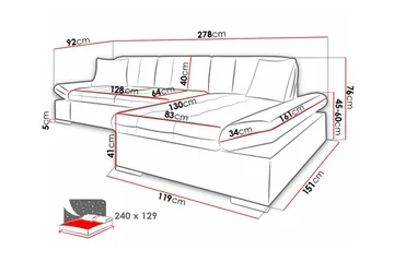 Lomux 3-sits Höger Hörnbäddsoffa 129x240 cm med Förvaring i Tyg - Grå - Möbler - Soffa - Bäddsoffa