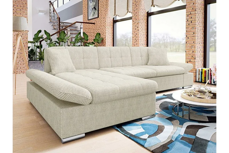 Lomux 3-sits Hörnbäddsoffa beige - Möbler - Soffa - Bäddsoffa