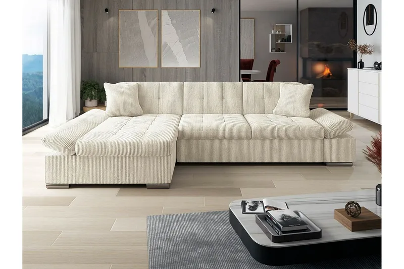 Lomux 3-sits Hörnbäddsoffa beige - Möbler - Soffa - Bäddsoffa