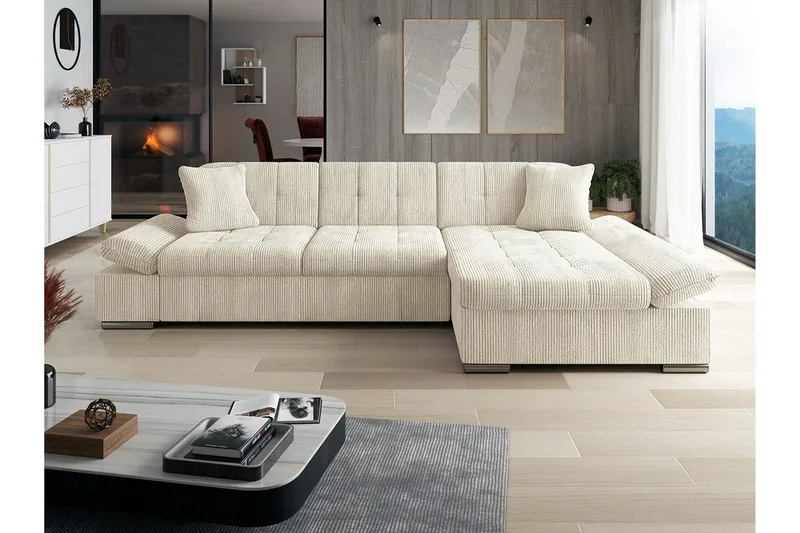 Lomux 3-sits Hörnbäddsoffa Beige/Light beige - Möbler - Soffa - Bäddsoffa