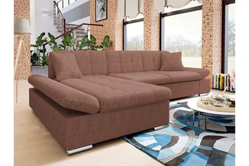 Lomux 3-sits Vänster Bäddsoffa 129x240 cm med Förvaring i Manchestertyg - Rosa - Möbler - Soffa - Bäddsoffa