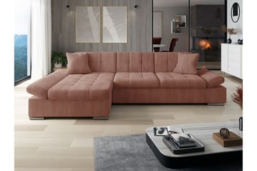 Lomux 3-sits Vänster Bäddsoffa 129x240 cm med Förvaring i Manchestertyg - Rosa - Möbler - Soffa - Bäddsoffa