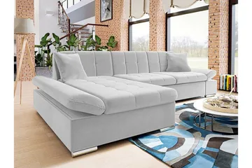 Lomux 3-sits Vänster Hörnbäddsoffa 129x240 cm med Förvaring i Tyg - Grå - Möbler - Soffa - Bäddsoffa