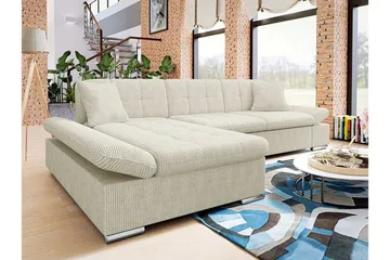 Lomux 3-sits Vänster L-formad Hörnbäddsoffa med Förvaring i Tyg - Beige - Möbler - Soffa - Bäddsoffa