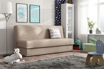 Lucille 3-sits Rektangulär Fällbar Bäddsoffa 105x175 cm med Förvaring i Tyg - Beige - Möbler - Soffa - Bäddsoffa