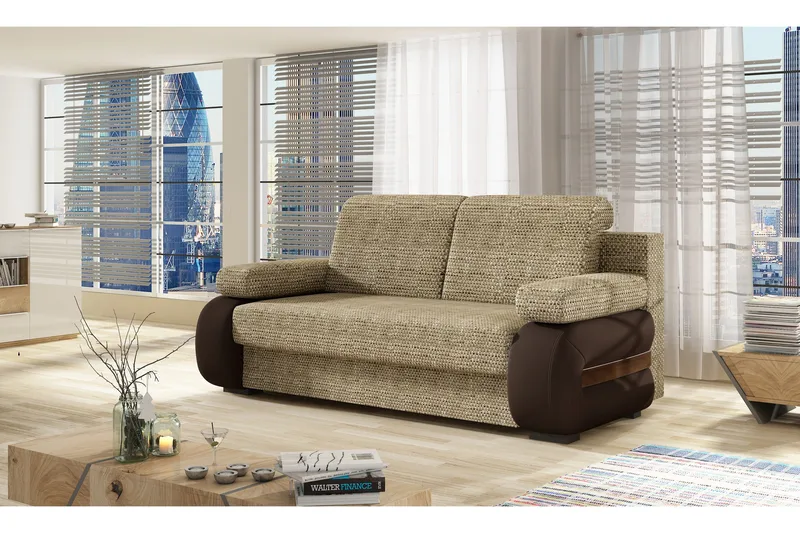 Madrido Längsbäddad Bäddsoffa 142x196 cm med Förvaring i Tyg, Sandbeige