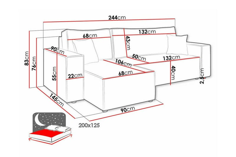 Magston 3-sits Hörnbäddsoffa - Rosa - Möbler - Soffa - Bäddsoffa