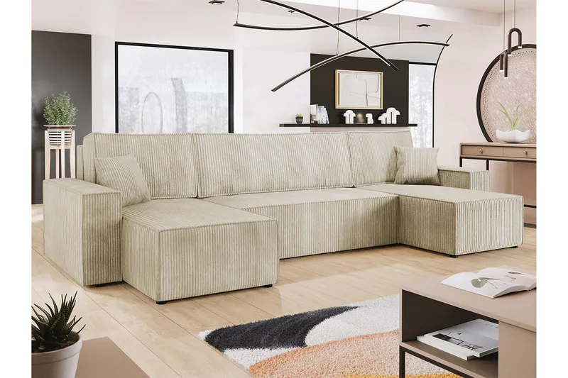 Magston 4-sits Hörnbäddsoffa 130x266 cm med Förvaring i Manchestertyg - Beige - Möbler - Soffa - Bäddsoffa