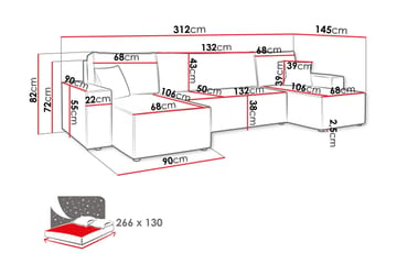 Magston 4-sits Hörnbäddsoffa 130x266 cm med Förvaring i Manchestertyg - Grå - Möbler - Soffa - Bäddsoffa