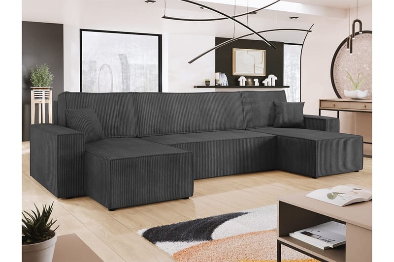 Magston 4-sits Hörnbäddsoffa 130x266 cm med Förvaring i Manchestertyg - Grå - Möbler - Soffa - Bäddsoffa