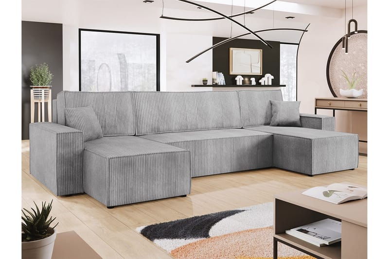 Magston 4-sits Hörnbäddsoffa 130x266 cm med Förvaring i Manchestertyg - Grå - Möbler - Soffa - Bäddsoffa