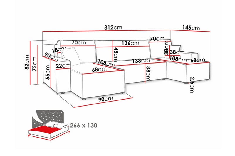 Magston 4-sits Hörnbäddsoffa - Bäddsoffa - Hörnbäddsoffa