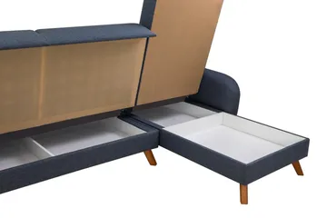 Malkiat 3-sits Höger L-formad Hörnbäddsoffa i Tyg med Träben - Blå - Möbler - Soffa - Bäddsoffa