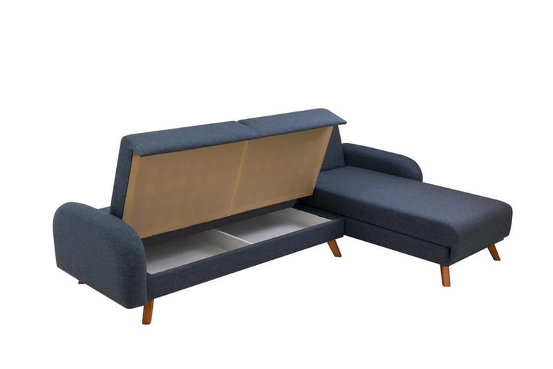 Malkiat 3-sits Höger L-formad Hörnbäddsoffa i Tyg med Träben - Blå - Möbler - Soffa - Bäddsoffa