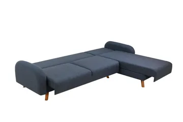 Malkiat 3-sits Höger L-formad Hörnbäddsoffa i Tyg med Träben - Blå - Möbler - Soffa - Bäddsoffa