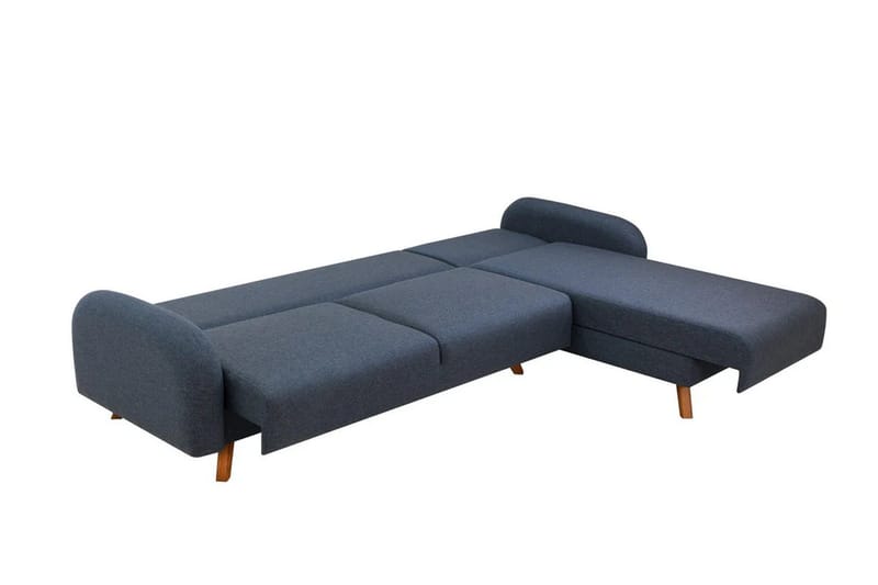 Malkiat 3-sits Höger L-formad Hörnbäddsoffa i Tyg med Träben - Blå - Möbler - Soffa - Bäddsoffa