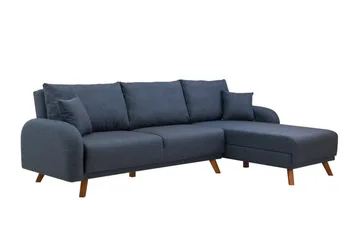 Malkiat 3-sits Höger L-formad Hörnbäddsoffa i Tyg med Träben - Blå - Möbler - Soffa - Bäddsoffa