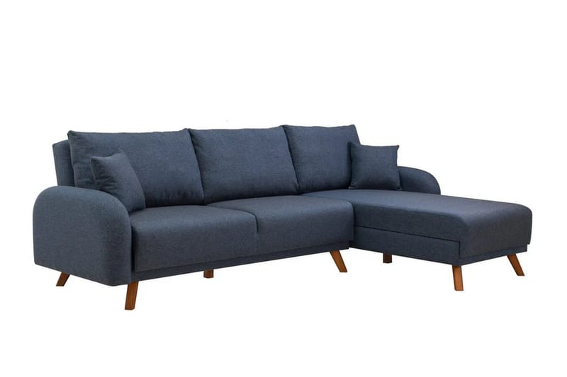 Malkiat 3-sits Höger L-formad Hörnbäddsoffa i Tyg med Träben - Blå - Möbler - Soffa - Bäddsoffa
