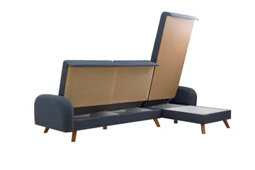 Malkiat 3-sits Höger L-formad Hörnbäddsoffa i Tyg med Träben - Blå - Möbler - Soffa - Bäddsoffa