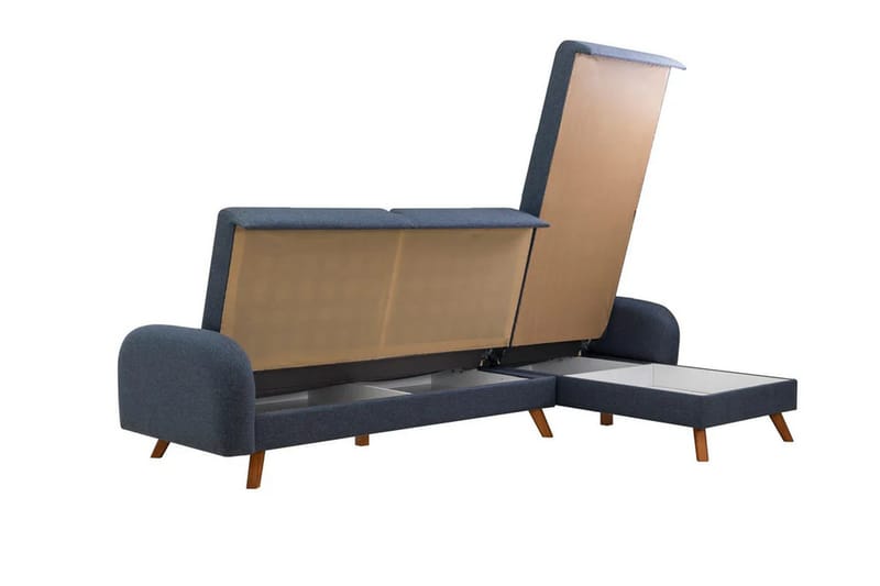 Malkiat 3-sits Höger L-formad Hörnbäddsoffa i Tyg med Träben - Blå - Möbler - Soffa - Bäddsoffa