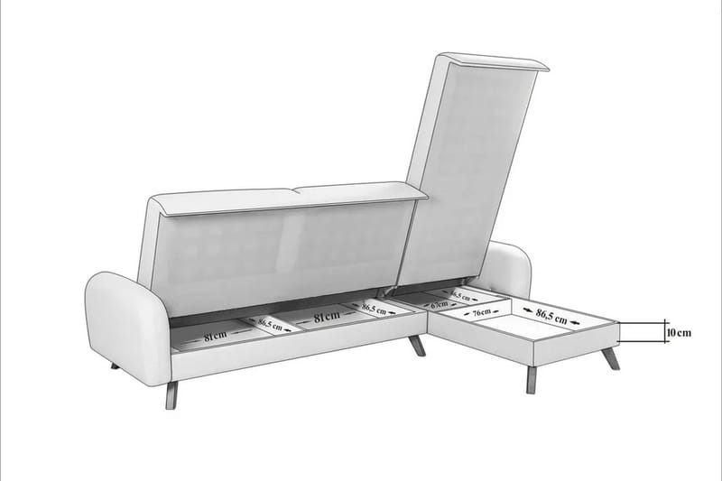 Malkiat 3-sits Höger L-formad Hörnbäddsoffa i Tyg med Träben - Blå - Möbler - Soffa - Bäddsoffa
