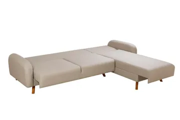 Malkiat 3-sits Höger L-formad Hörnbäddsoffa i Tyg med Träben - Ljusbeige - Möbler - Soffa - Bäddsoffa