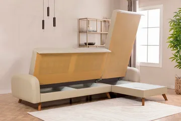 Malkiat 3-sits Höger L-formad Hörnbäddsoffa i Tyg med Träben - Ljusbeige - Möbler - Soffa - Bäddsoffa