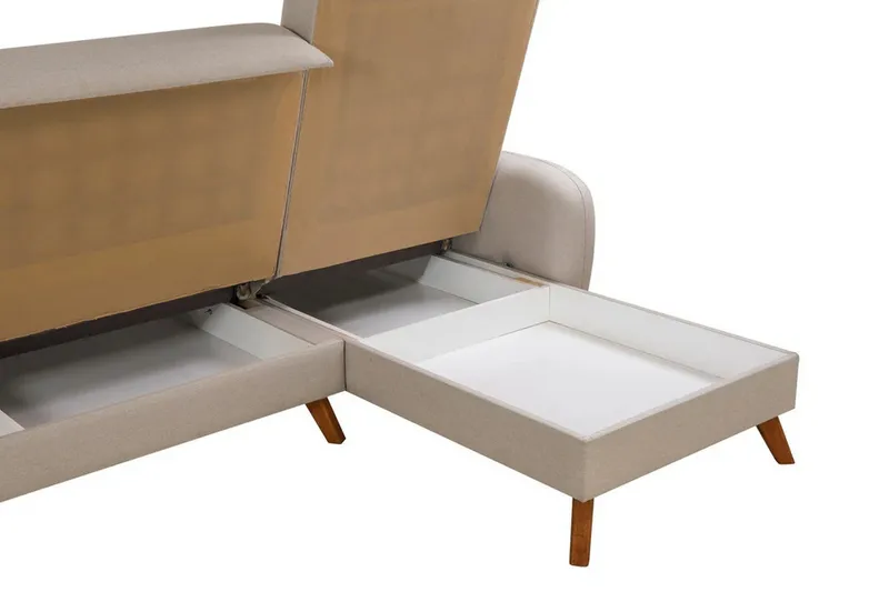 Malkiat 3-sits Höger L-formad Hörnbäddsoffa i Tyg med Träben - Ljusbeige - Möbler - Soffa - Bäddsoffa