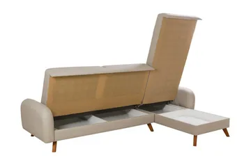 Malkiat 3-sits Höger L-formad Hörnbäddsoffa i Tyg med Träben - Ljusbeige - Möbler - Soffa - Bäddsoffa