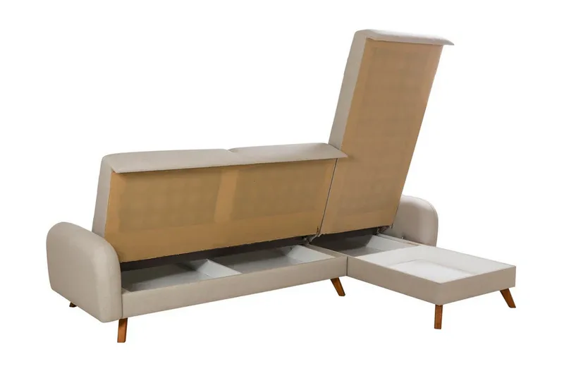 Malkiat 3-sits Höger L-formad Hörnbäddsoffa i Tyg med Träben - Ljusbeige - Möbler - Soffa - Bäddsoffa