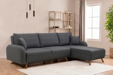 Malkiat 4-sits Höger Hörnbäddsoffa Bäddbar 125x260 cm med Förvaring i Tyg - Grå - Möbler - Soffa - Bäddsoffa