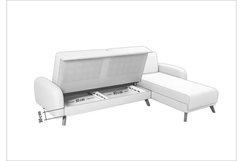Malkiat 4-sits Höger Hörnbäddsoffa Bäddbar 125x260 cm med Förvaring i Tyg - Grå - Möbler - Soffa - Bäddsoffa