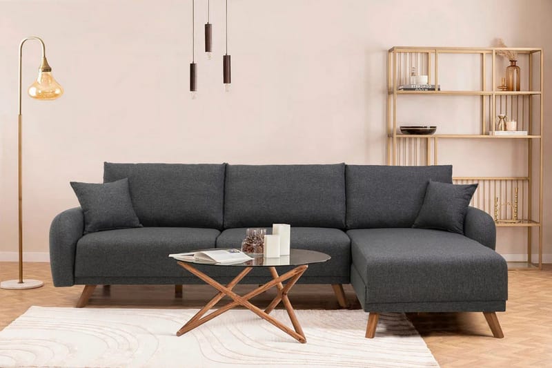 Malkiat 4-sits Höger Hörnbäddsoffa Bäddbar 125x260 cm med Förvaring i Tyg - Grå - Möbler - Soffa - Bäddsoffa