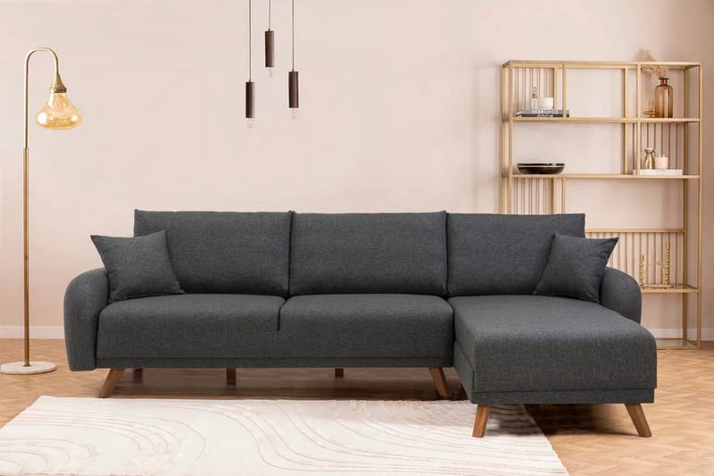 Malkiat 4-sits Höger Hörnbäddsoffa Bäddbar 125x260 cm med Förvaring i Tyg - Grå - Möbler - Soffa - Bäddsoffa
