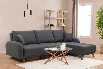 Malkiat 4-sits Höger Hörnbäddsoffa Bäddbar 125x260 cm med Förvaring i Tyg - Grå - Möbler - Soffa - Bäddsoffa