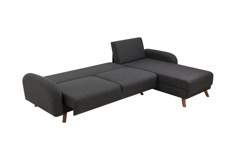 Malkiat 4-sits Höger Hörnbäddsoffa Bäddbar 125x260 cm med Förvaring i Tyg - Grå - Möbler - Soffa - Bäddsoffa