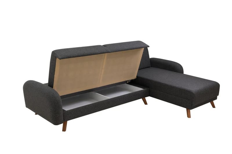 Malkiat 4-sits Höger Hörnbäddsoffa Bäddbar 125x260 cm med Förvaring i Tyg - Grå - Möbler - Soffa - Bäddsoffa