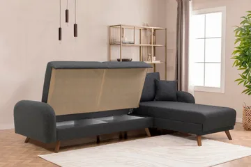 Malkiat 4-sits Höger Hörnbäddsoffa Bäddbar 125x260 cm med Förvaring i Tyg - Grå - Möbler - Soffa - Bäddsoffa
