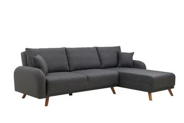Malkiat 4-sits Höger Hörnbäddsoffa Bäddbar 125x260 cm med Förvaring i Tyg - Grå - Möbler - Soffa - Bäddsoffa